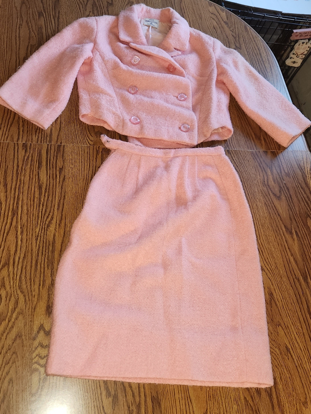 VTG Vogue Originals Classic Pink Cropped Double-Breasted Jacket Skirt Set SZ S